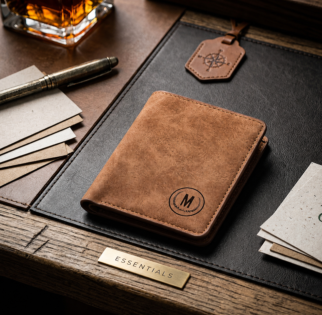 Premium Men's Leather Wallet – Personalized Monogram Slim Bifold