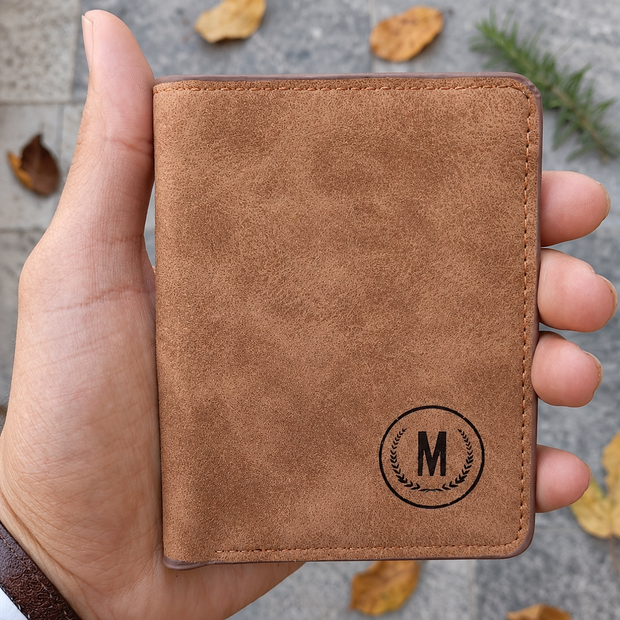 Premium Men's Leather Wallet – Personalized Monogram Slim Bifold